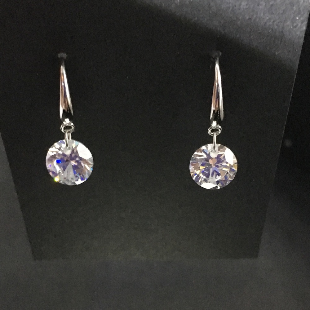 Sterling Silver CZ Dangle Earrings with Box